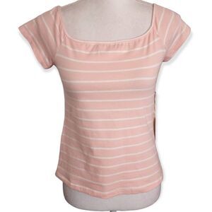 FOREVER 21 PINK & WHITE STRIPE CROP TOP SZ.L NWT